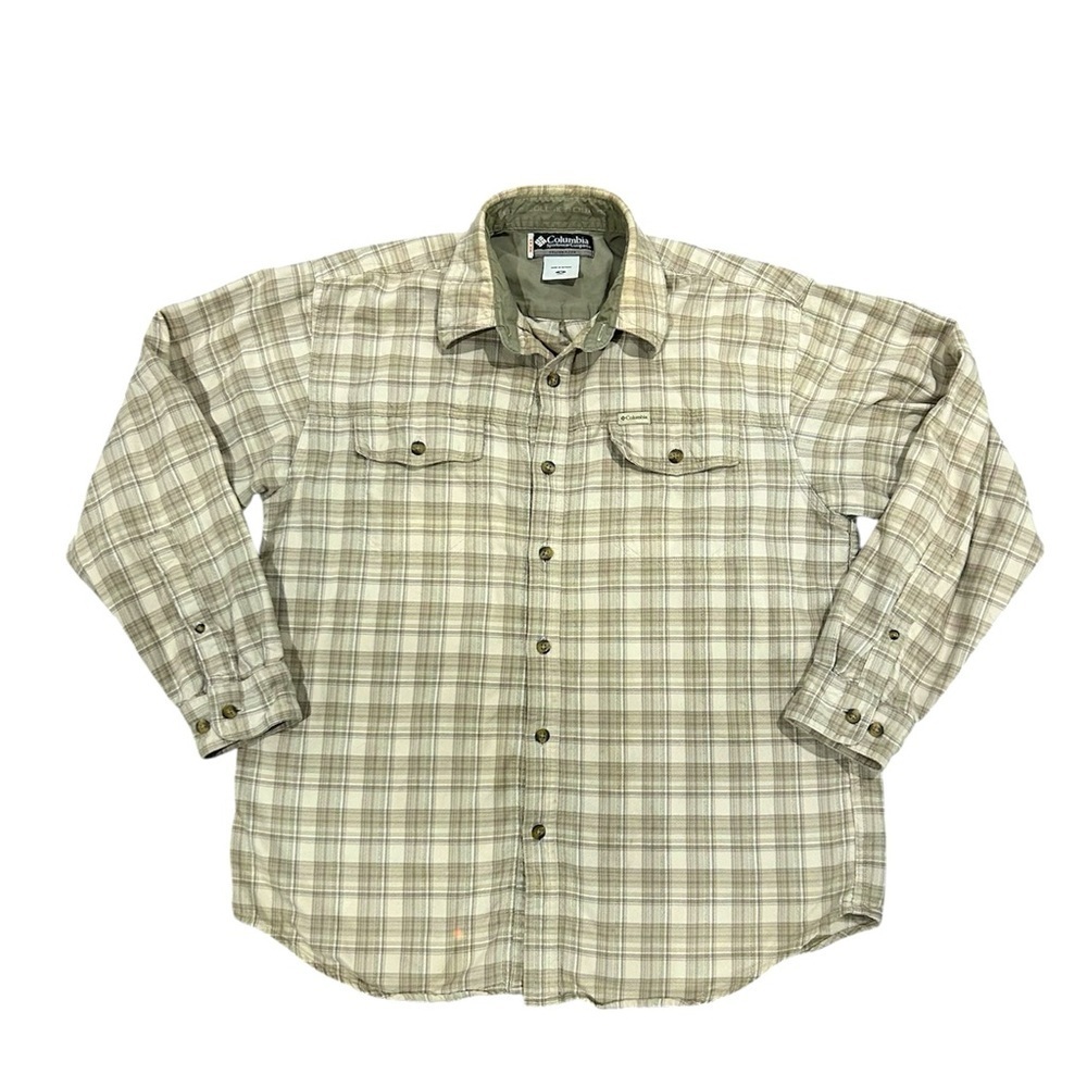 Columbia men’s beige plaid button up shirt size medium